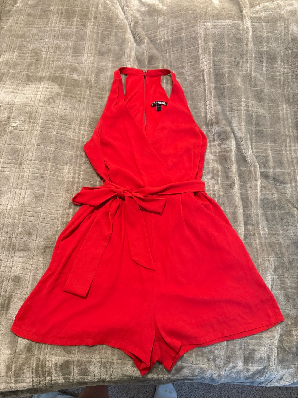 Express Red Halter Tie-Waist Romper